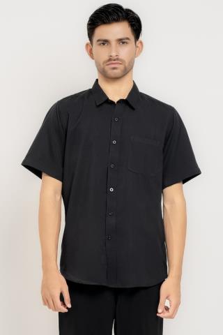 Hassenda Kemeja Pendek Polos Pria Basic Katun Seavey Ink Black