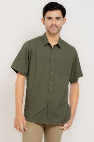 Hassenda Kemeja Pendek Polos Pria Basic Katun Seavey Seaweed