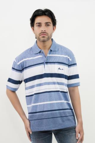 Hassenda Man Kaos Polo Motif Salur Pria Katun Cornflower Blue