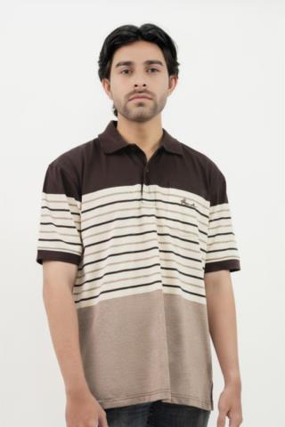 Hassenda Man Kaos Polo Motif Salur Pria Katun Walnut Brown
