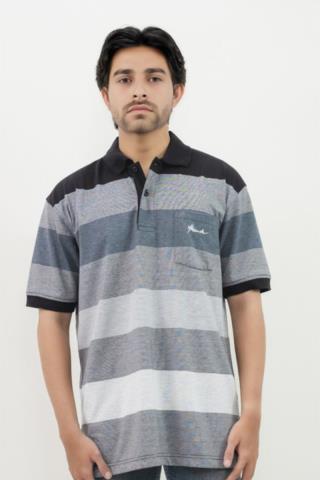 Hassenda Man Kaos Polo Motif Salur Pria Katun Steel Gray