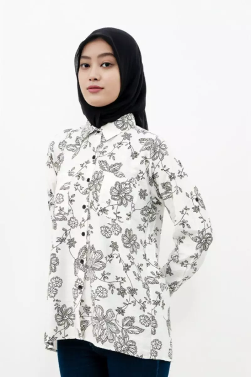 Puricia Blouse Wanita Motif Jihyo White