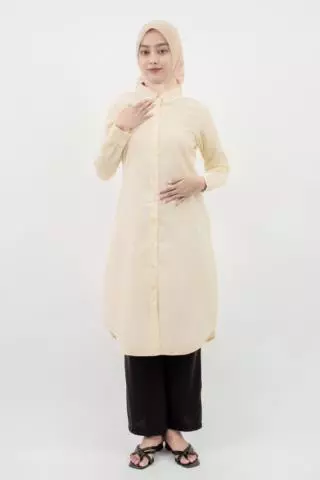 Puricia Dress Midi Wanita Tunik Hagia Cosmic Latte
