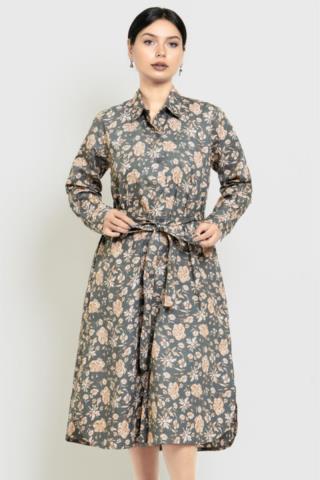 Puricia Dress Midi Wanita Tunik Celosia Midnight Grey