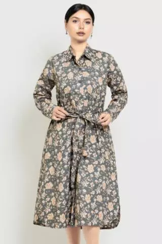 Puricia Dress Midi Wanita Tunik Celosia Midnight Grey