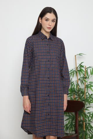 Puricia Dress Midi Wanita Tunik Falisha Navy Cobalt