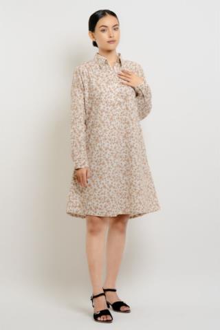 Puricia Dress Wanita Motif Azalea Cream