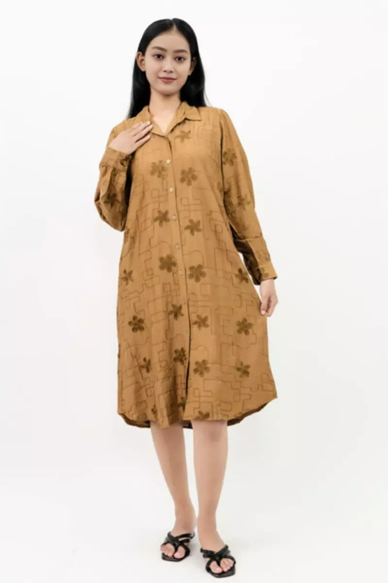 Puricia Dress Wanita Motif Mina Brown
