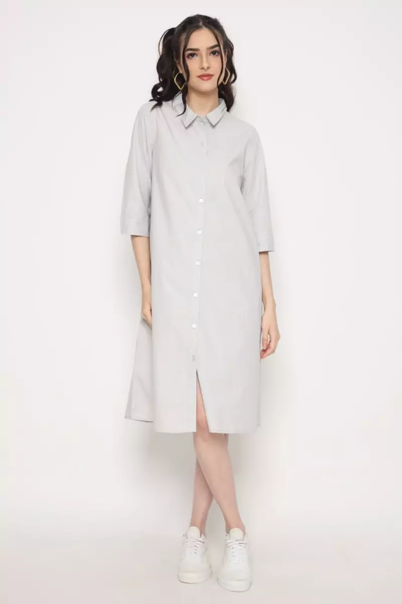 Puricia Dress Wanita Polos Freya Light Gray