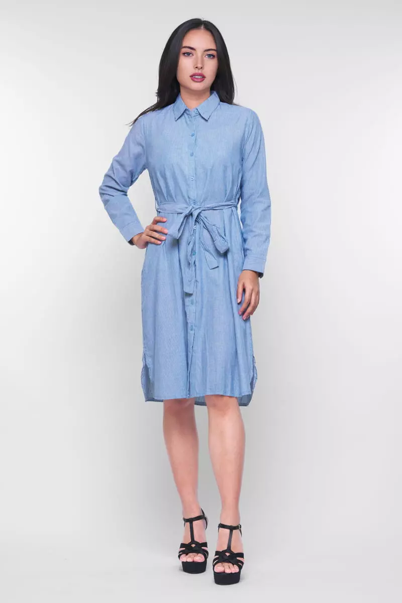 Puricia Stripe Dress Lengan Panjang Aliya Biru