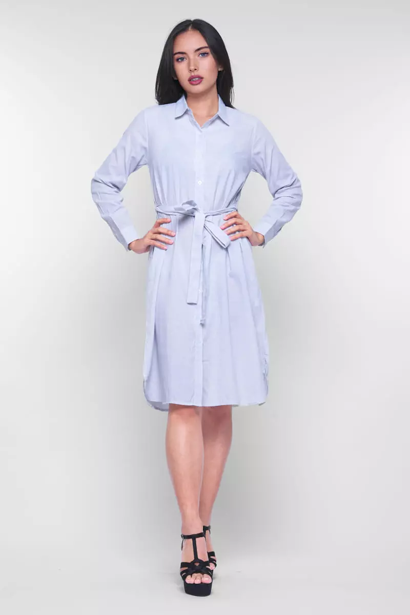Puricia Stripe Dress Lengan Panjang Aliya Biru Muda