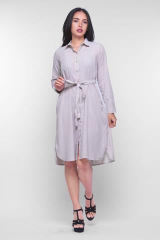 Puricia Stripe Dress Lengan Panjang Aliya Abu Muda