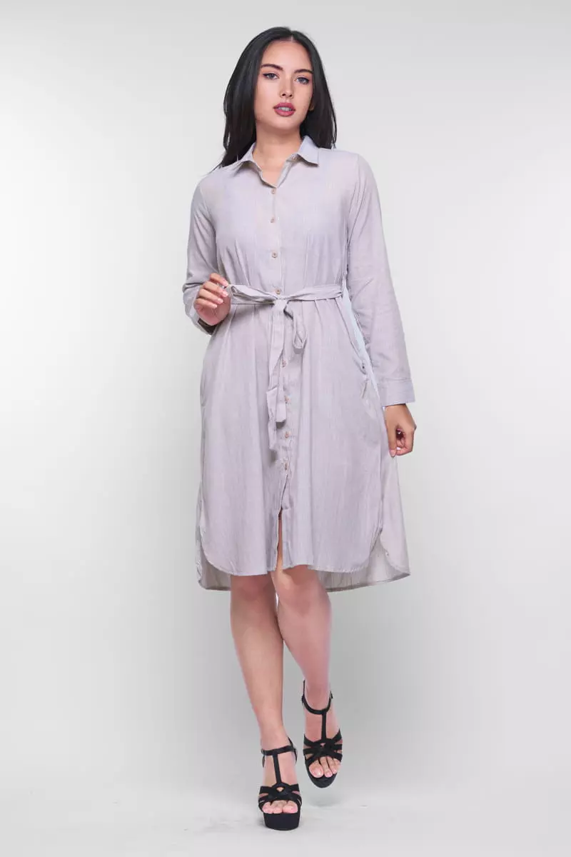Puricia Stripe Dress Lengan Panjang Aliya Abu Muda
