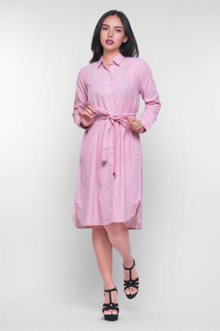 Puricia Stripe Dress Lengan Panjang Aliya Pink