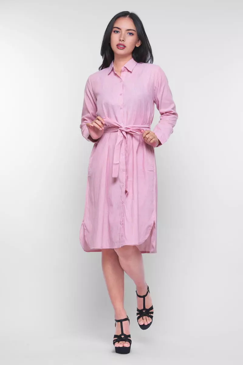 Puricia Stripe Dress Lengan Panjang Aliya Pink