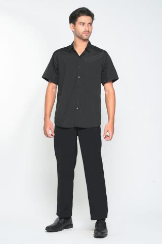 Hassenda Kemeja Pria Polos Matt Hitam